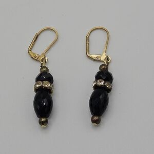 black and gold tone dangle beaded earrings